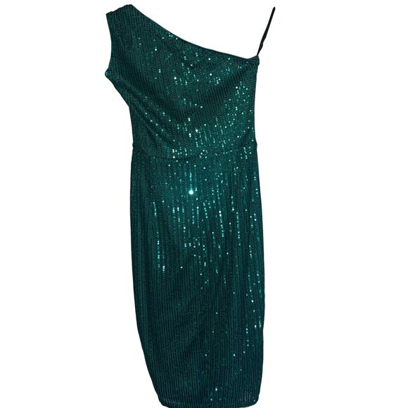 NWT Grace Karin Sequined Asymmetric One Shoulder Bodycon Midi Dress Green Size 6 - Picture 2 of 8